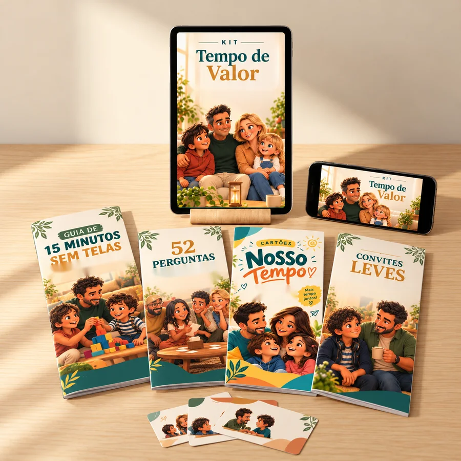 Kit Tempo de Valor: e-book no tablet e no celular, os 4 bônus e cartões impressos